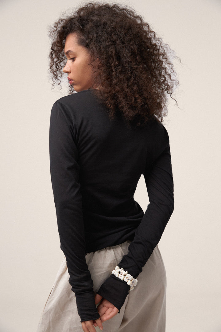 Transparent long-sleeved top black
