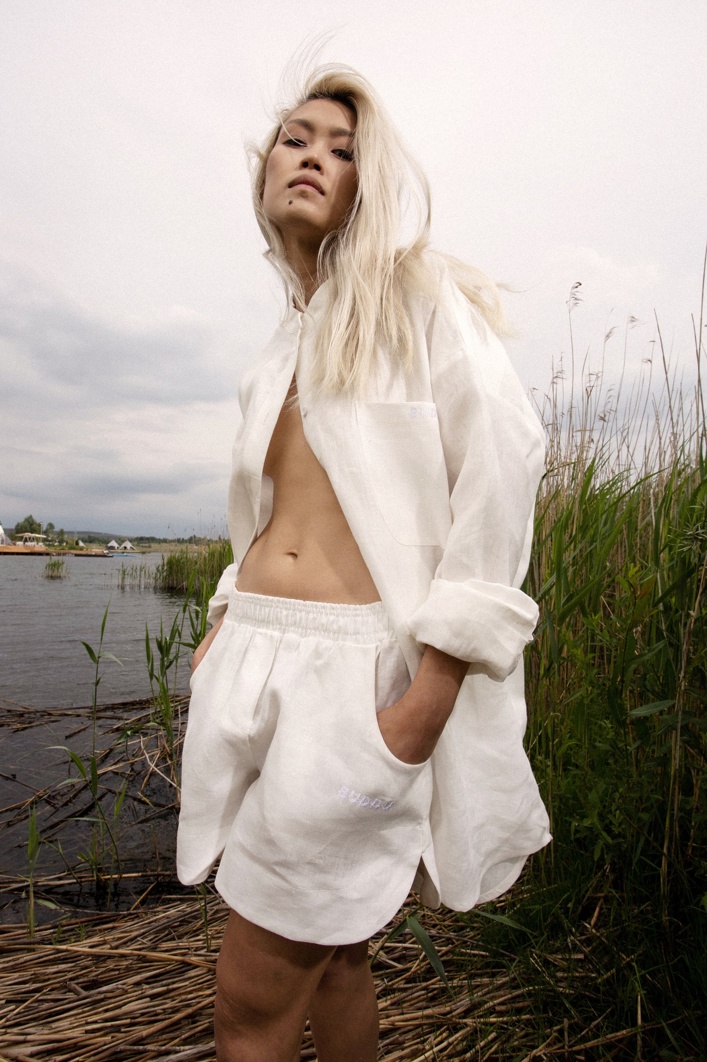 Linen suit with shorts LINE milk