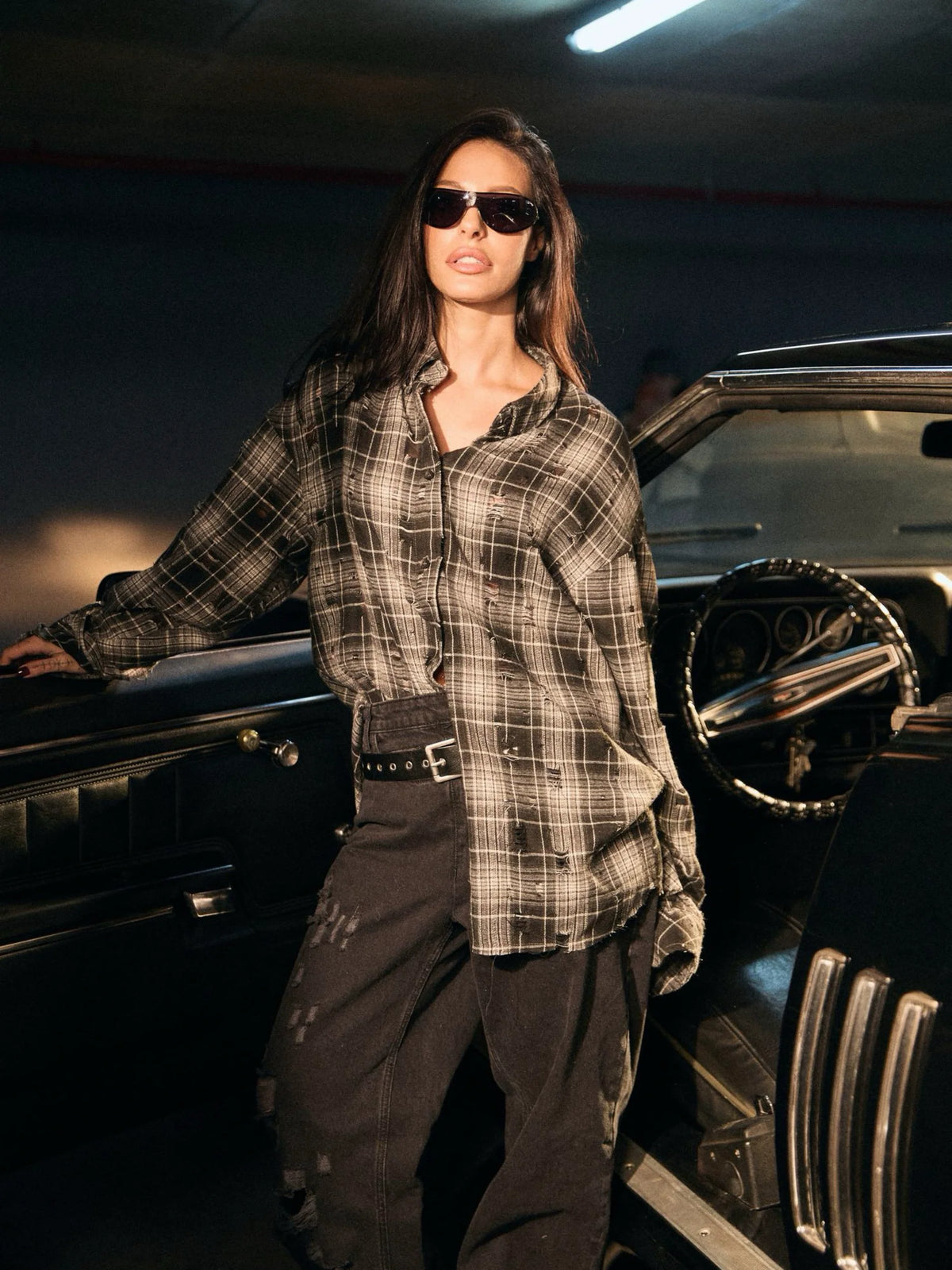 BUDDU DISTRESSED PLAID SHIRT