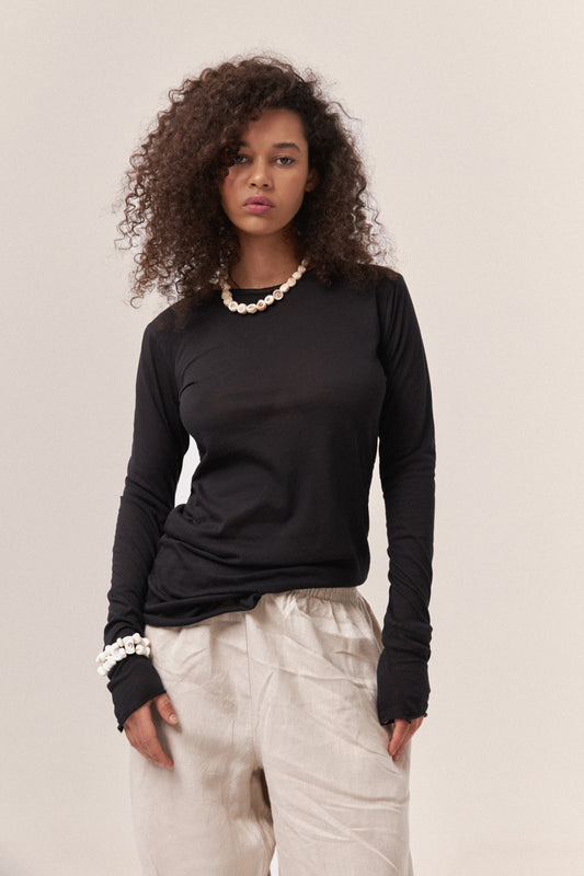 Transparent long-sleeved top black