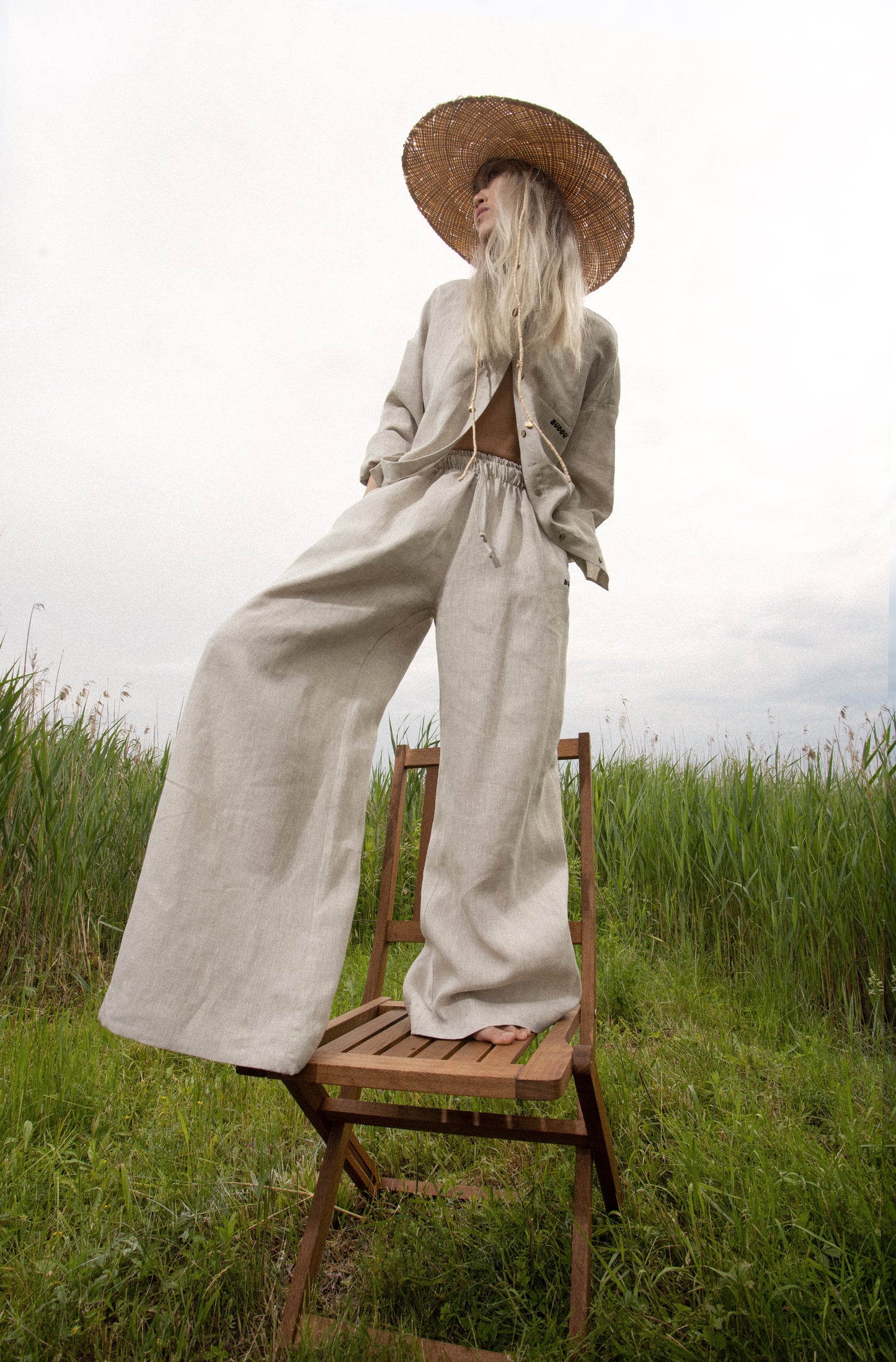 Linen palazzo suit LINE beige